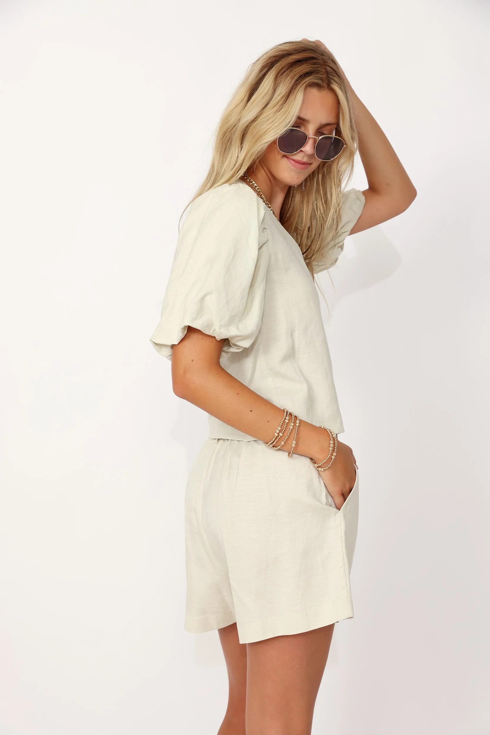 SALE - Rivera Balloon Sleeve V Neck Blouse