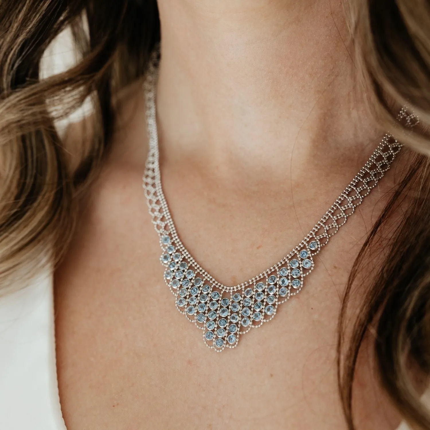 Silk Collection Mini-Statement Necklace with Blue Topaz Accents