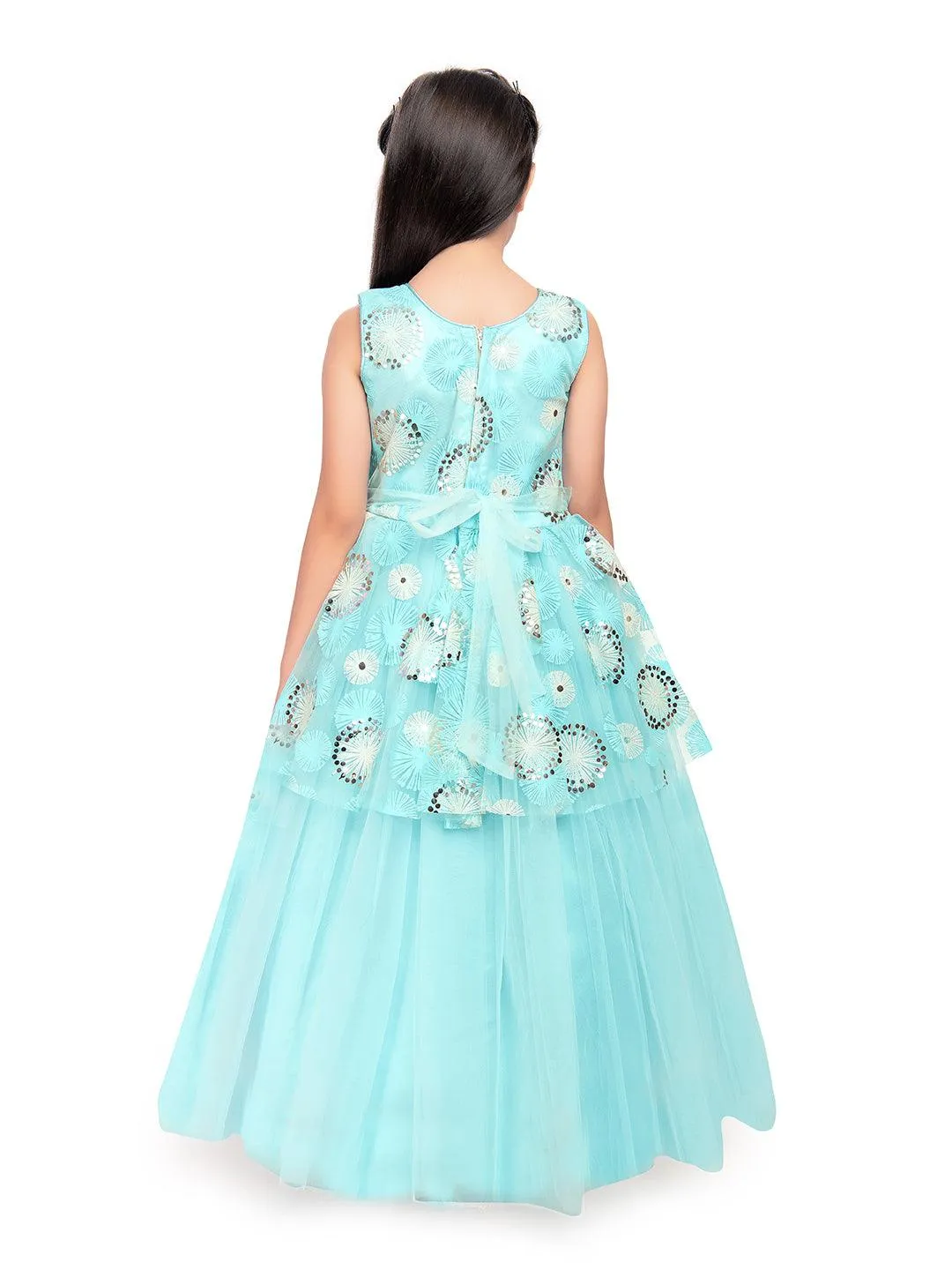 Sky Blue Coloured Peplum Style Top Gown For Girls