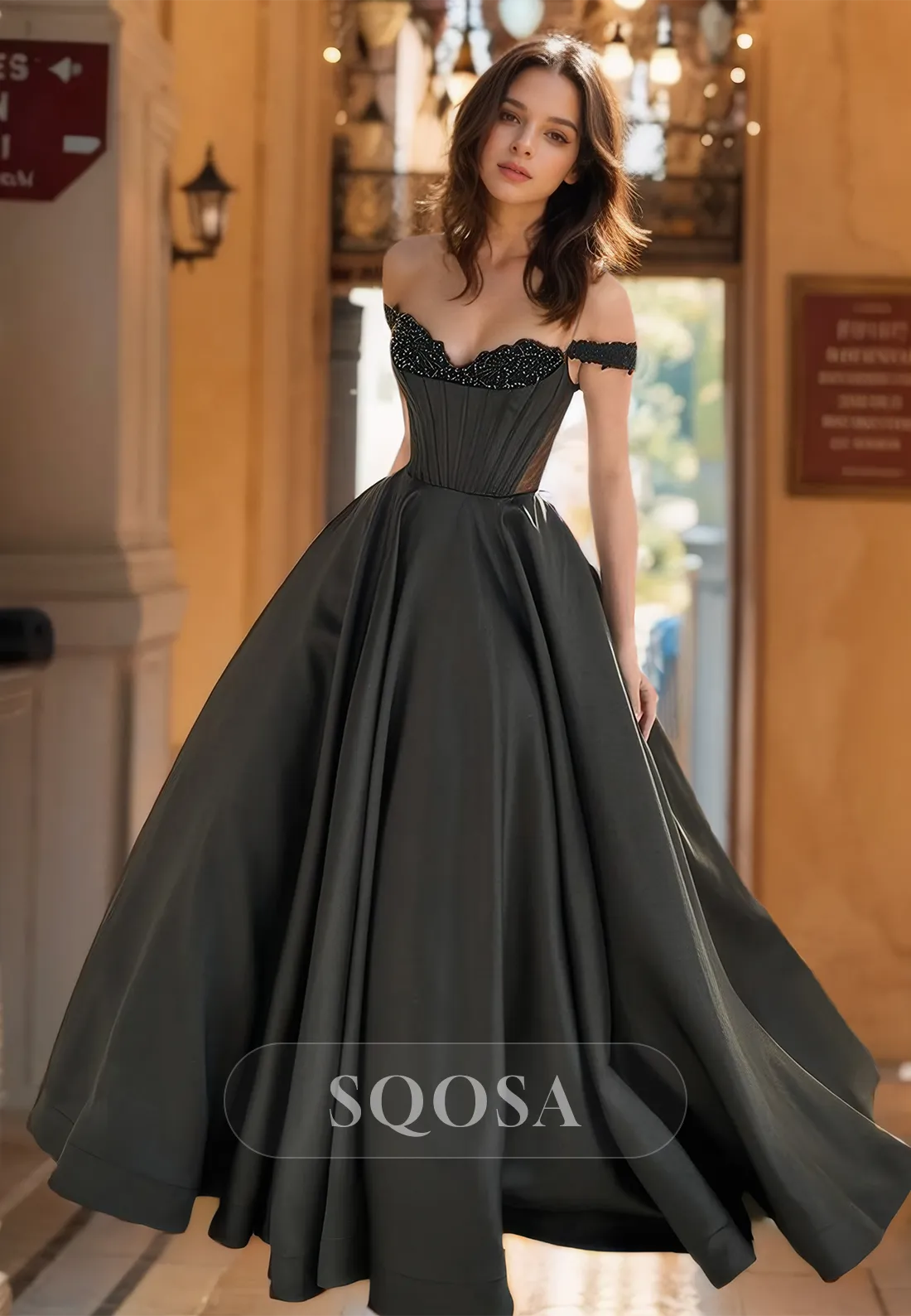Sleeveless Beaded Sweetheart A-Line Dinner Gowns Pleated Floor-Length Formal Prom Dress