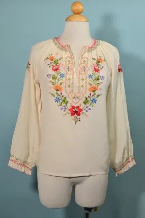 SOLD Vintage Embroidered Peasant Blouse, Penny Lane Bohemian Hippie Top S