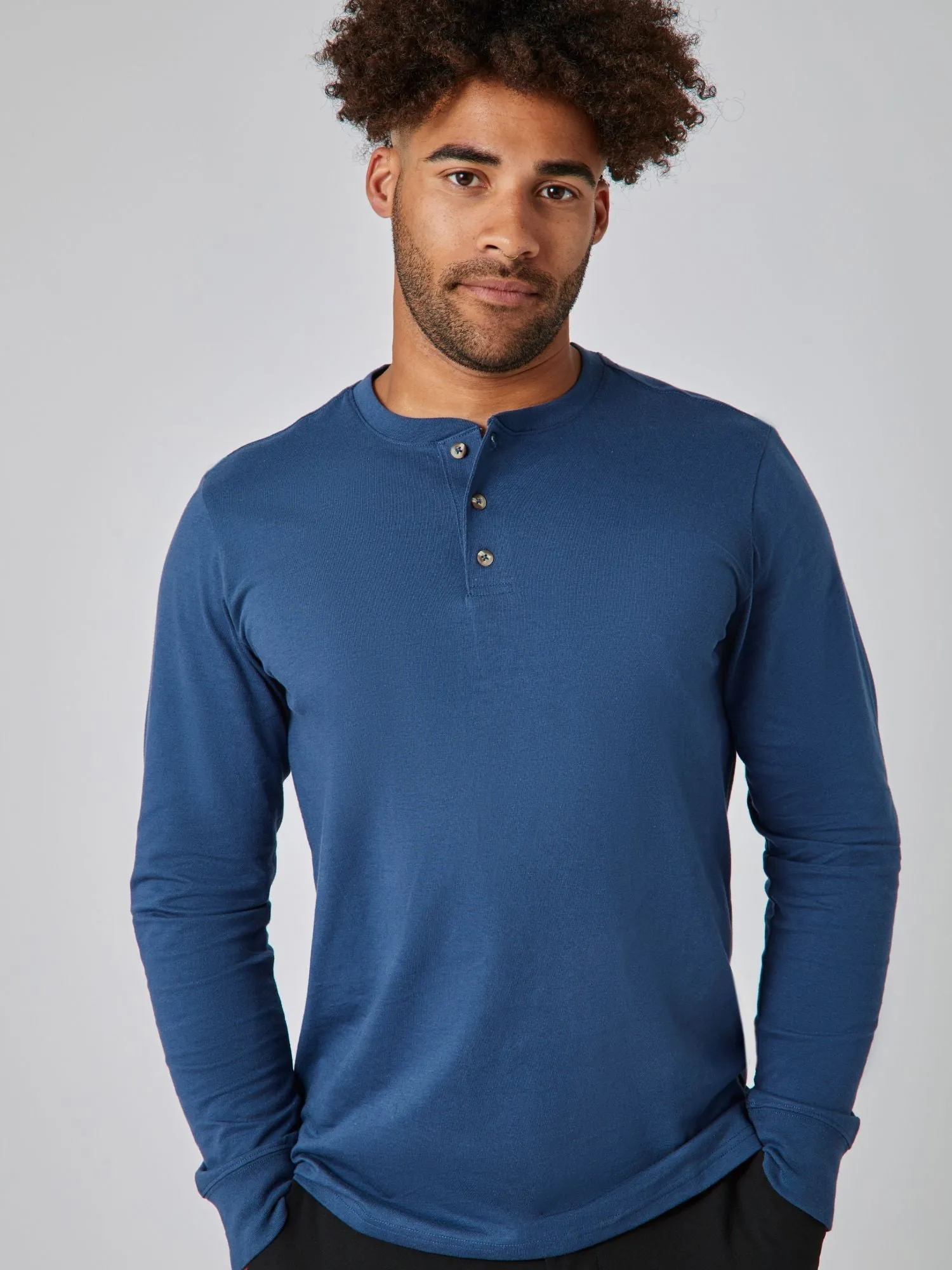 Steel Blue Long Sleeve Henley