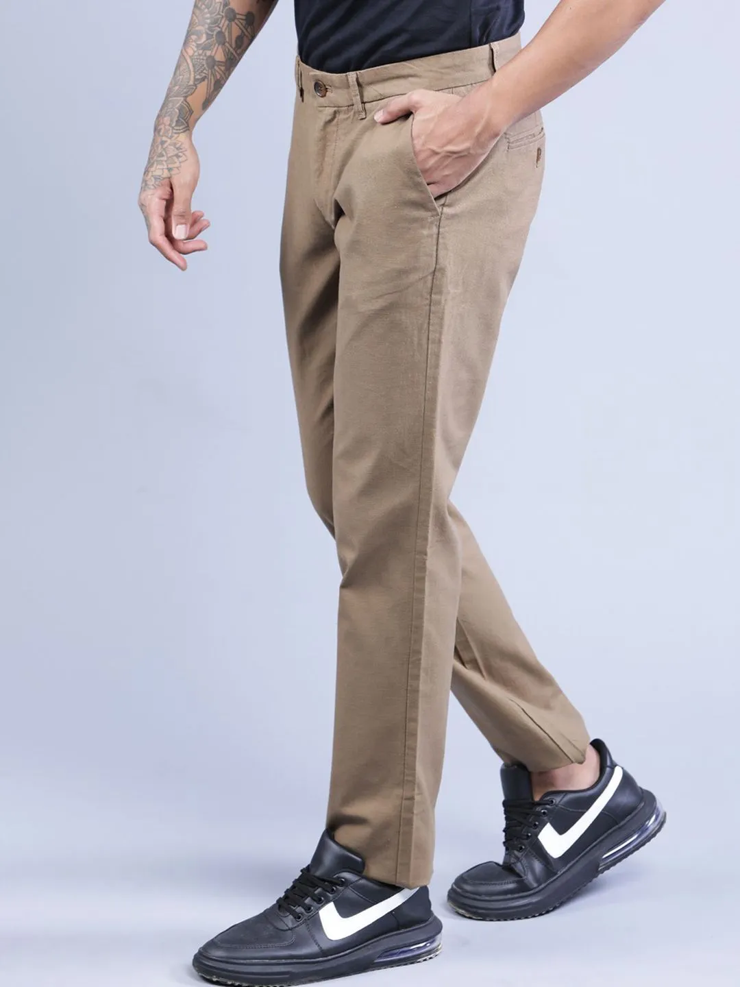 T-Base Men Khaki Solid Chinos