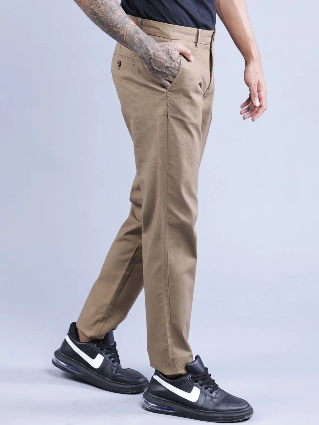 T-Base Men Khaki Solid Chinos