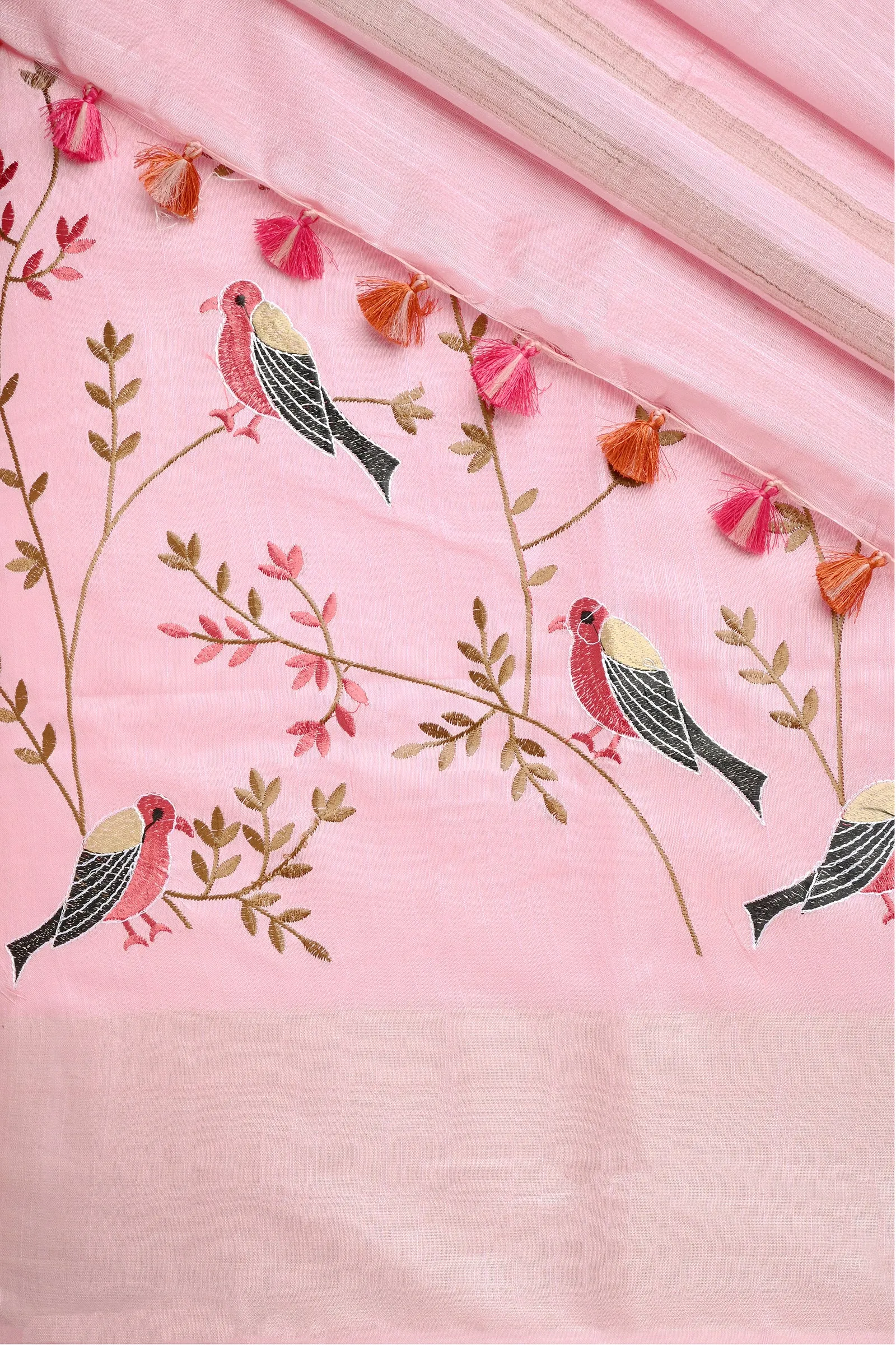 Teejh Amolika Pink Pure Silk Linen Saree With Blouse Piece