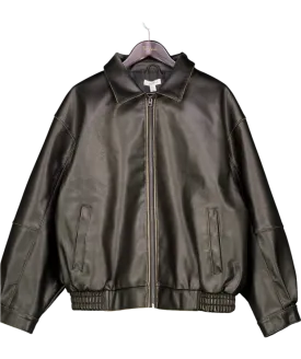 Topshop Faux Leather Oversized Bomber Jacket In Brown UK L