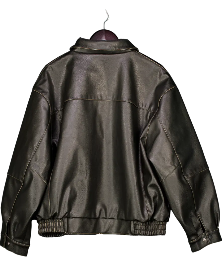Topshop Faux Leather Oversized Bomber Jacket In Brown UK L