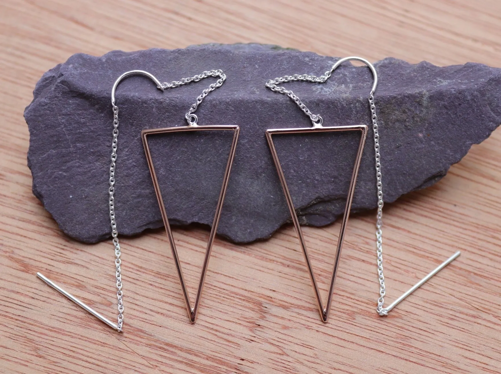 Triangle Drop Earrings - Rose Gold Plated