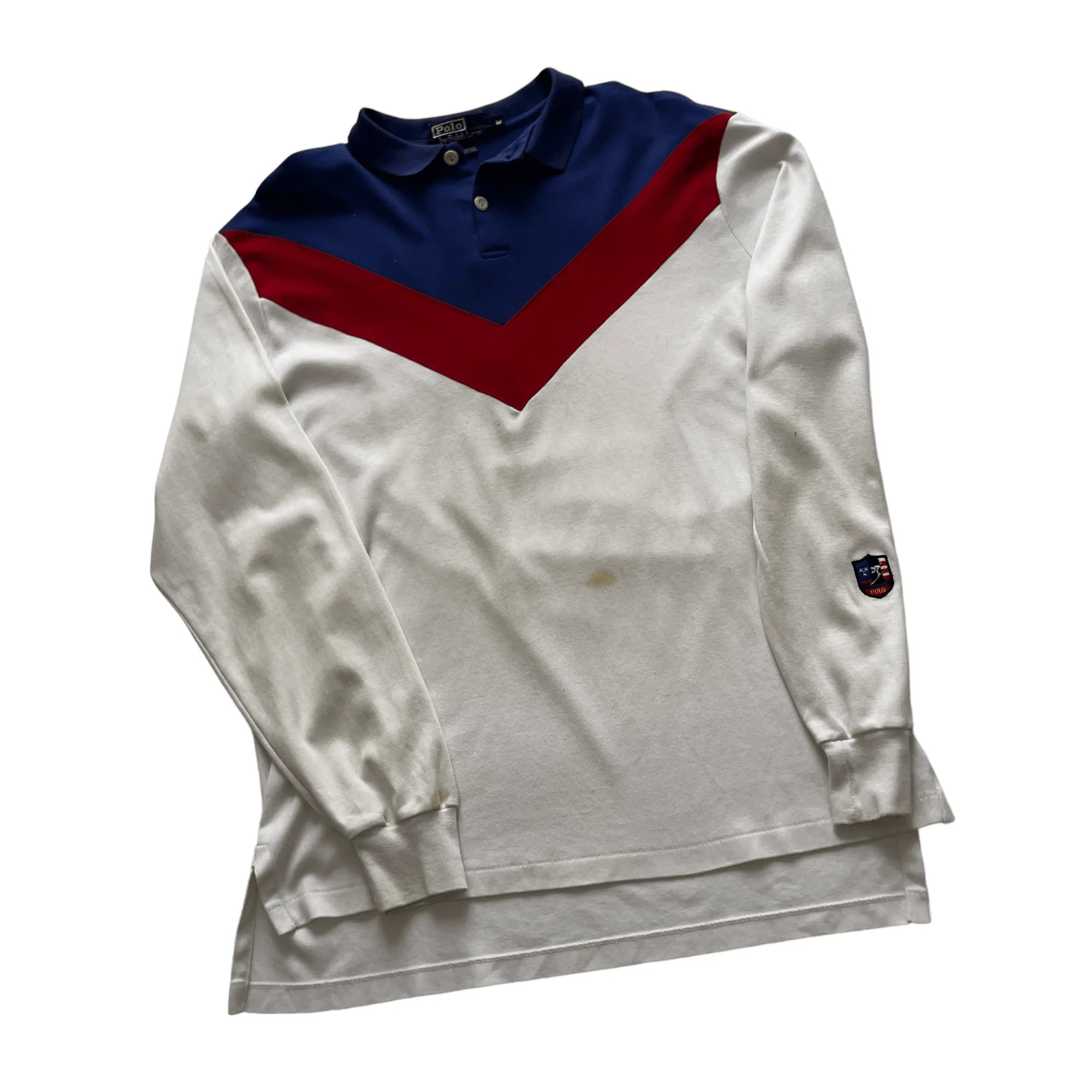 Vintage 90s White, Red   Blue Polo Ralph Lauren Suicide Ski Polo Shirt - Medium