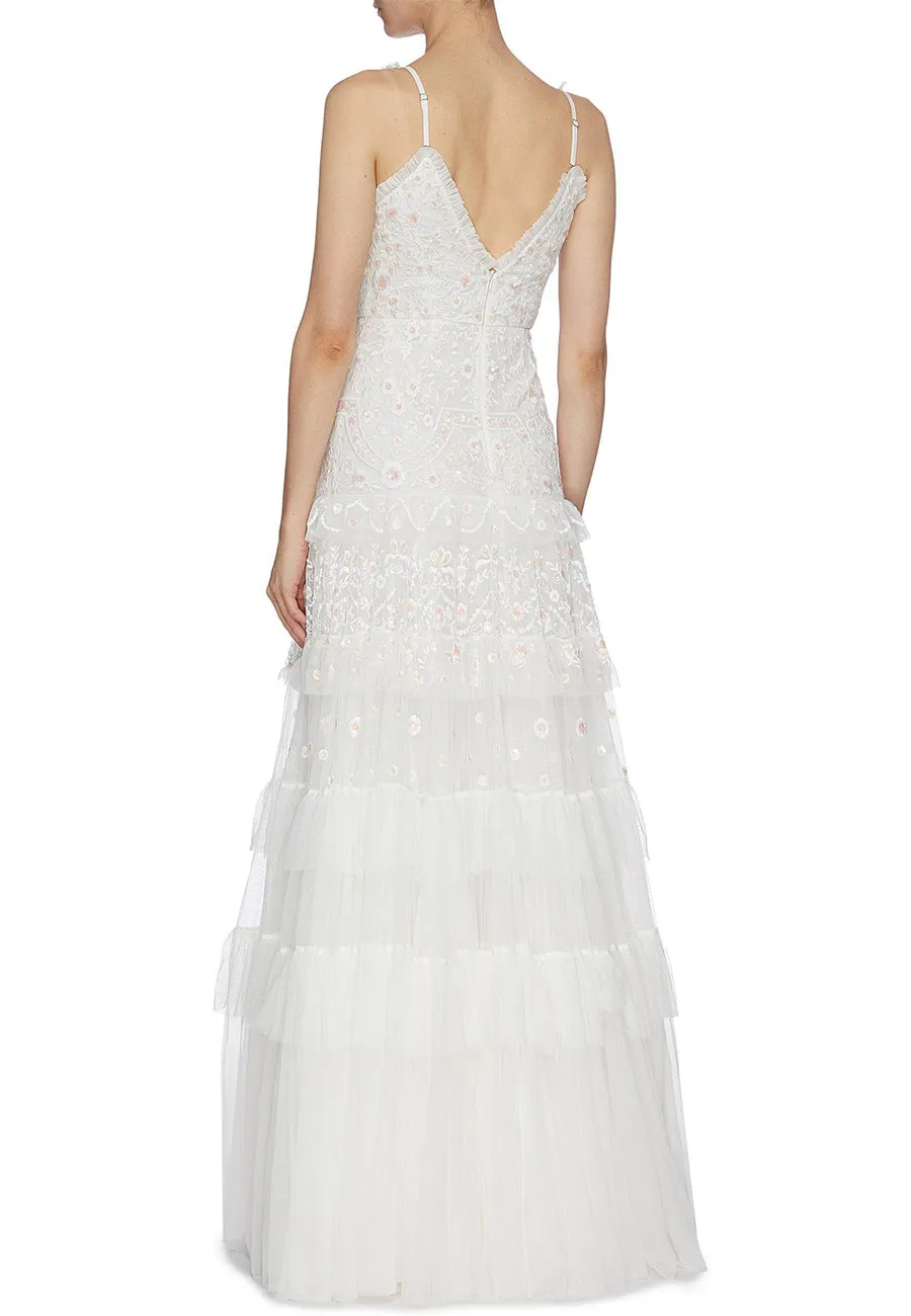 White Gracie Pink Floral Embroidered Bridal Gown