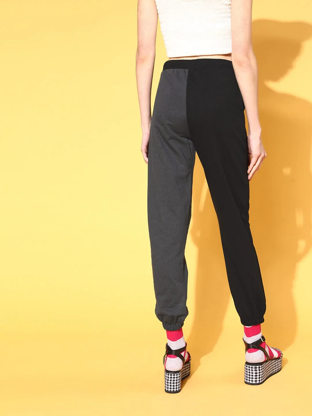 Women Black & Navy Terry Colour Block Joggers