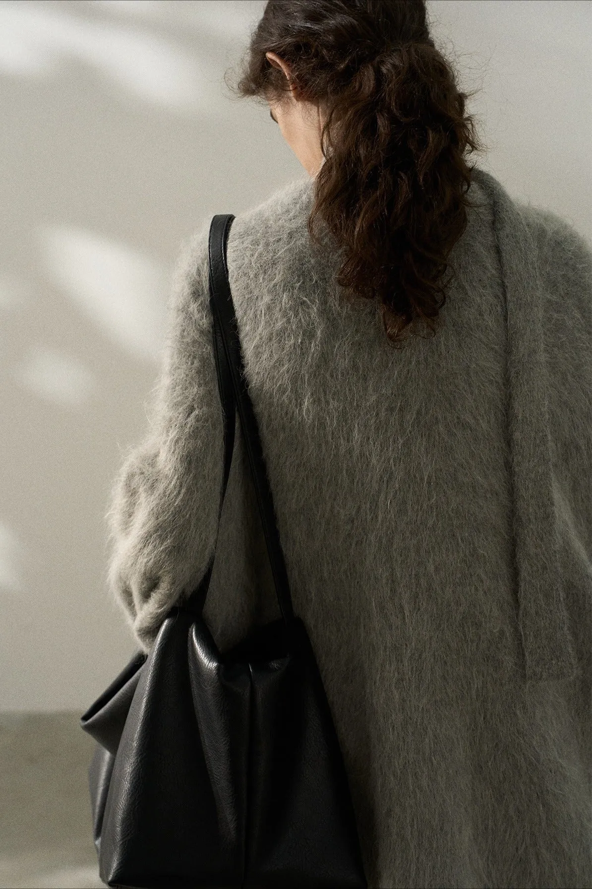 Wool blend yak down long-fur oversized cardigan | 3 color