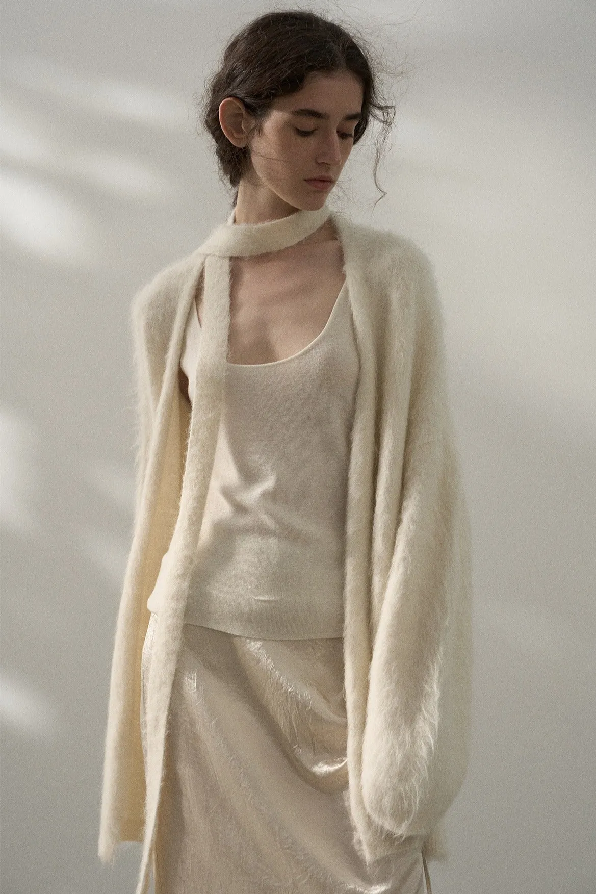 Wool blend yak down long-fur oversized cardigan | 3 color