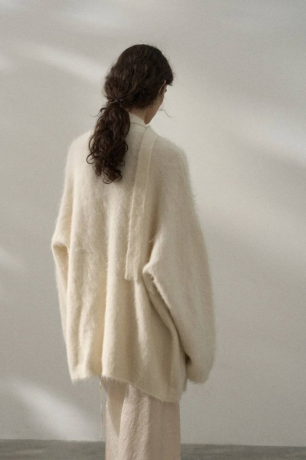 Wool blend yak down long-fur oversized cardigan | 3 color