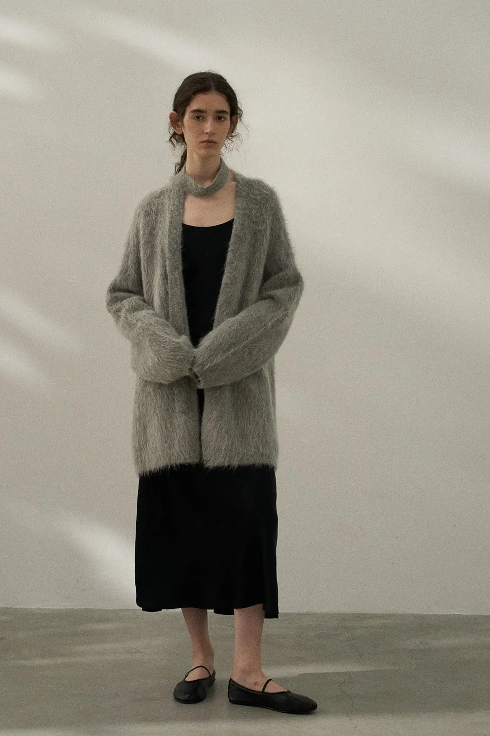Wool blend yak down long-fur oversized cardigan | 3 color